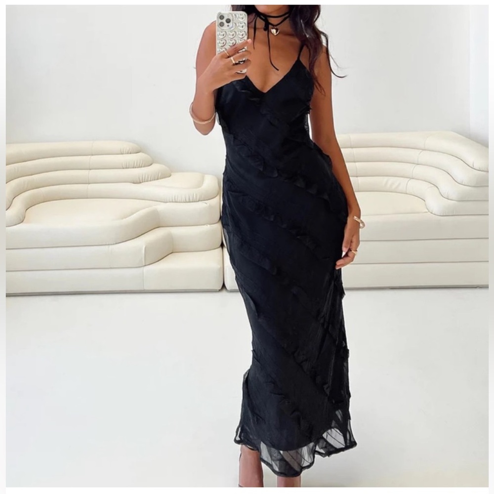 Princess Polly Black V-Neck Maxi Slip Dress